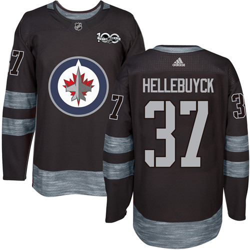 Adidas Jets #37 Connor Hellebuyck Black 1917-100th Anniversary Stitched NHL Jersey